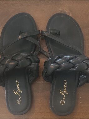 Women's Braided Black Slide Sandals